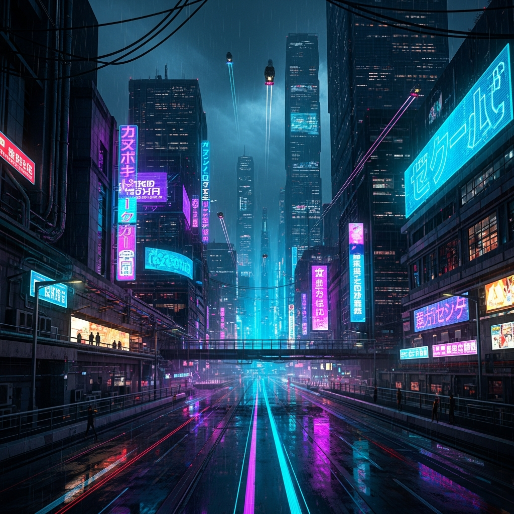 AI image generator - cyberpunk city scene generated by AI